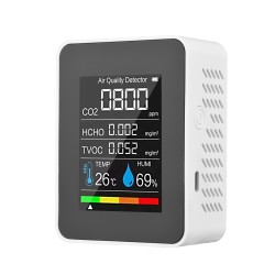 Tester multifunctional digital pentru calitatea aerului, CO2, HCHO, TVOC, temperatura si umiditate, 5 in 1, culoare alb